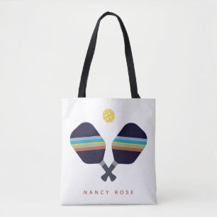 Tote Bag Pickleball Nom personnalisé Pagaies rayées