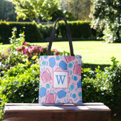 Tote Bag Pickleball Paddle et Balls Pink Preppy initial