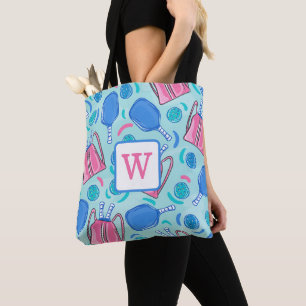 Tote Bag Pickleball Paddles et Balls Blue Preppy Initial