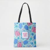 Tote Bag Pickleball Paddles et Balls Blue Preppy Monogramme (Devant)