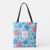 Tote Bag Pickleball Paddles et Balls Blue Preppy Monogramme (Dos)