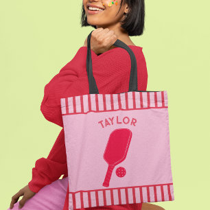 Tote Bag Pickleball Personnalisé Bandes Rouges et Roses