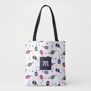 Tote Bag Pickleball Personnalisé Monogramme Bleu Vert Rose