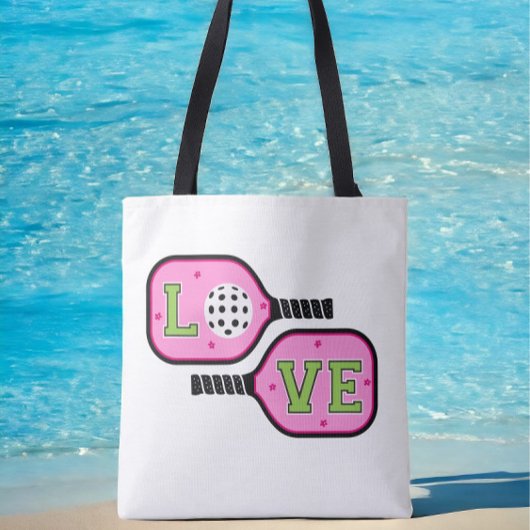 Tote Bag Pickleball Preppy Paddles Love Flowers