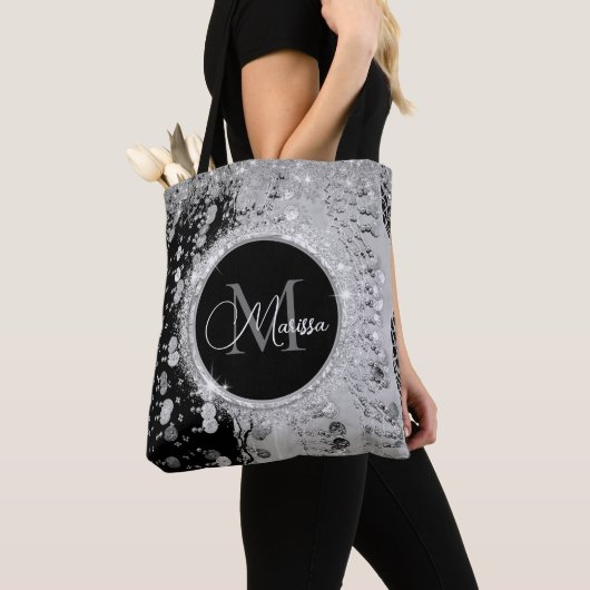 Tote Bag Pièces de Parties scintillant Monogram Black et Si (De près)
