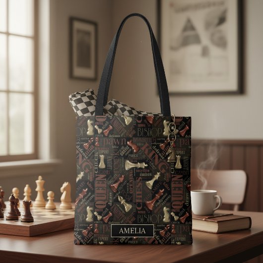 Tote Bag Pièces et termes d'échecs Cuivre et Or ID784