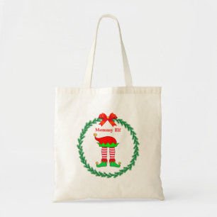 Tote Bag Pieds elfes de Noël en rouge blanc rayé & couronne