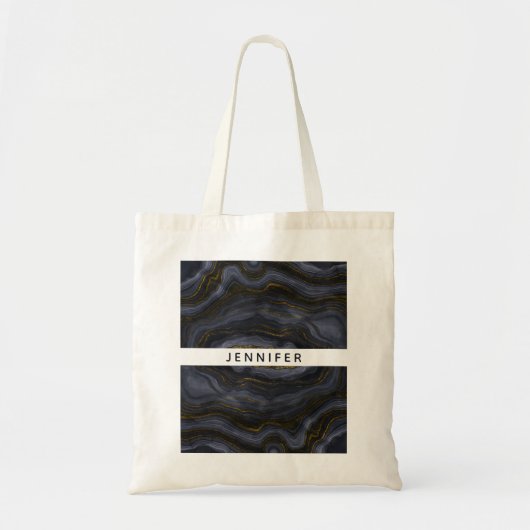 Tote Bag Pierre d'Agate Noir & Or moderne Abstrait (Devant)