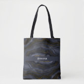 Tote Bag Pierre d'Agate Noir & Or moderne Abstrait (Devant)