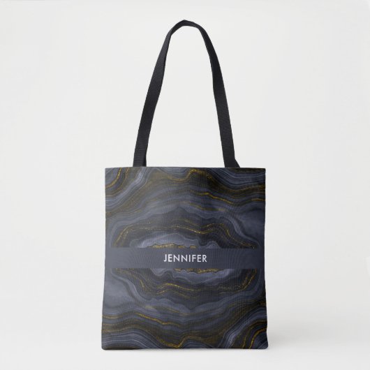 Tote Bag Pierre d'Agate Noir & Or moderne Abstrait (Devant)