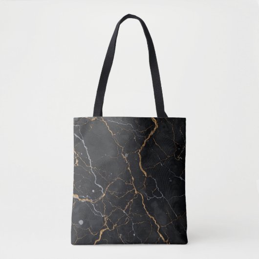 Tote Bag Pierre noire avec veines or et argent (Devant)