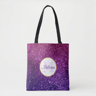 Tote Bag Pierres à Parties scintillant rose et violet Monog