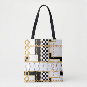 Tote Bag Pierres précieuses, chaînes d'or, motif sans soudu