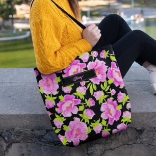Tote Bag Pies roses Arrière - plan noir