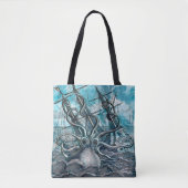 Tote Bag Pieuvre géante Mer Bleue Monstre Voilier (Devant)