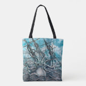 Tote Bag Pieuvre géante Mer Bleue Monstre Voilier (Dos)