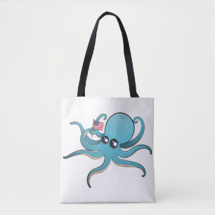 Tote Bag Pieuvre tenant le drapeau américain