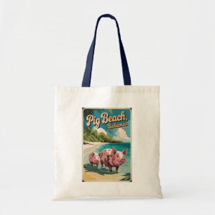 Tote Bag Pig Beach Bahamas Travel Art Vintage