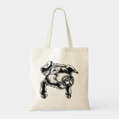 Tote Bag Pig Head Farm Animal Drawing in Black White (Dos)