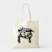 Tote Bag Pig Head Farm Animal Drawing in Black White (Devant)