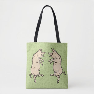 Tote Bag Pigs Danser Antique Piggy Dance Jig