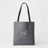 Tote Bag Pilates lover  Floral monogram watercolor  black (Devant)