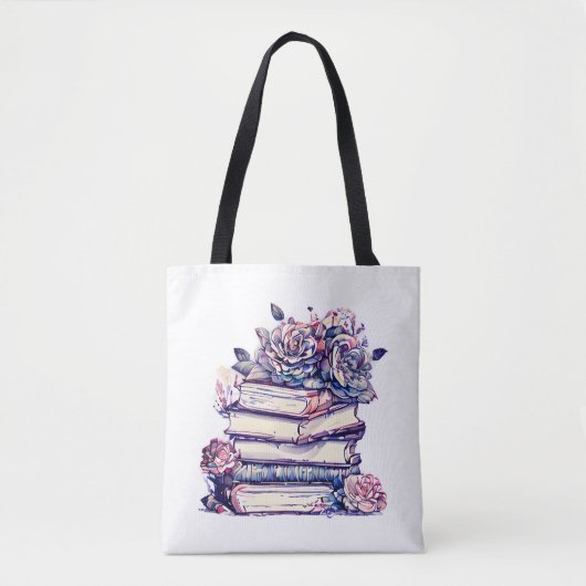 Tote Bag Pile de livres anciens Roses Vintages (Devant)