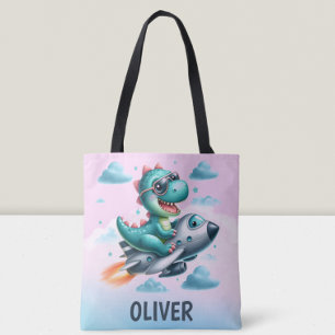Tote Bag Pilote de dinosaure Trex mignon volant un avion à