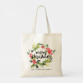 Tote Bag Pin d'aquarelle et couronne blanche Joyeux Noël (Dos)