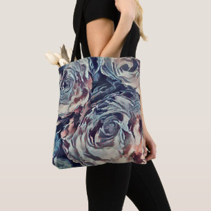 Tote Bag pinceau d'art Abstrait texturé rose imprimé bleu b