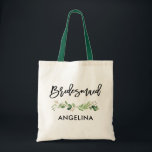 Tote Bag Pinceau Script Demoiselle d'Honneur Botanique Verd<br><div class="desc">Moderne Tendance Pinceau Script Aquarelle Botanique Verdure Sac Cabas Demoiselle d'Honneur</div>