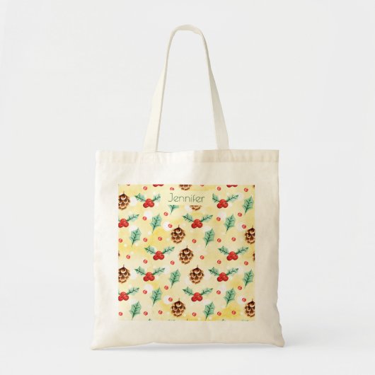 Tote Bag Pine Cones et Motif de Noël Holly (Devant)