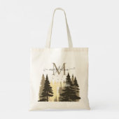 Tote Bag Pine Tree Forest Beige Nom du script Monogramme (Dos)