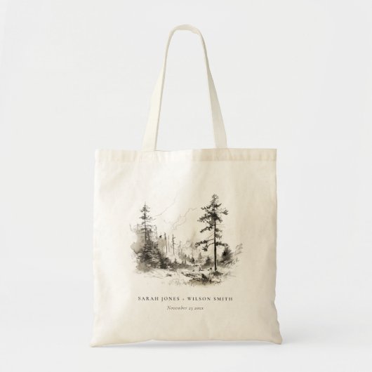 Tote Bag Pine Woods Mountain Paysage Mariage de croquis (Devant)
