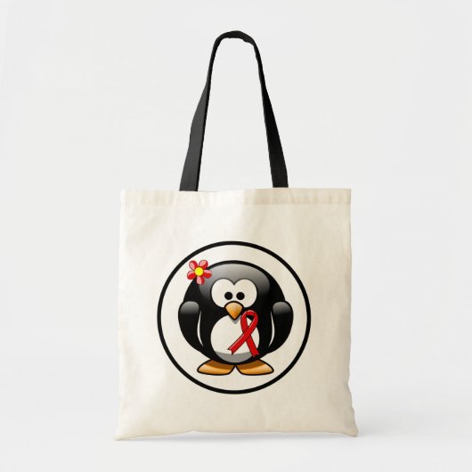 Tote Bag Pingouin à ruban de sensibilisation rouge (Devant)