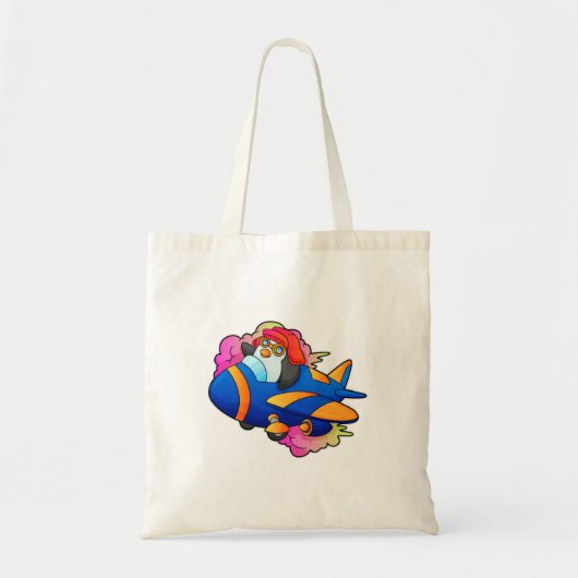 Tote Bag Pingouin comme pilote avec avion (Devant)