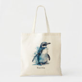 Tote Bag Pingouin d'aquarelle Arctique, personnalisé (Devant)
