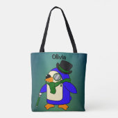 Tote Bag Pingouin de dessin mignon vert foncé (Dos)