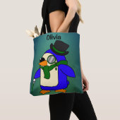 Tote Bag Pingouin de dessin mignon vert foncé (De près)