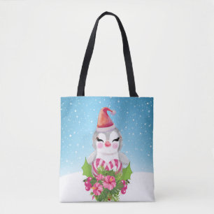 Tote Bag Pingouin de Noël mignon à Santa Hat