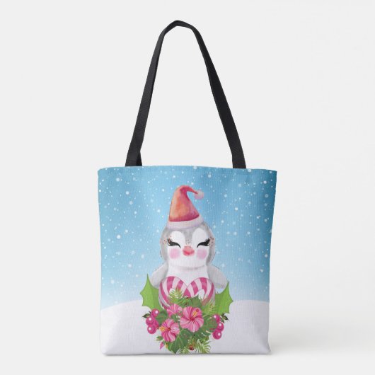 Tote Bag Pingouin de Noël mignon à Santa Hat (Dos)