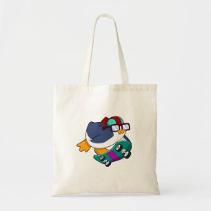 Tote Bag Pingouin en patinage avec skateboard
