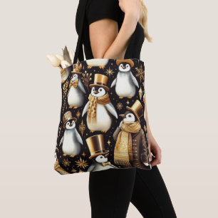 Tote Bag Pingouin noir et doré