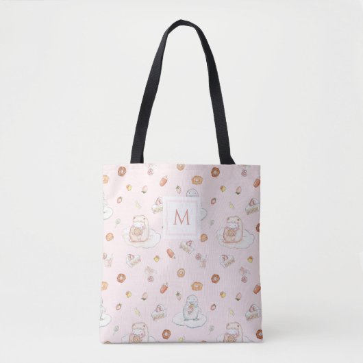 Tote Bag Pingouin rose doux Rêves Monogramme (Devant)