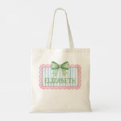 Tote Bag Pink and Blue Frame With Green Gingham Bow (Dos)