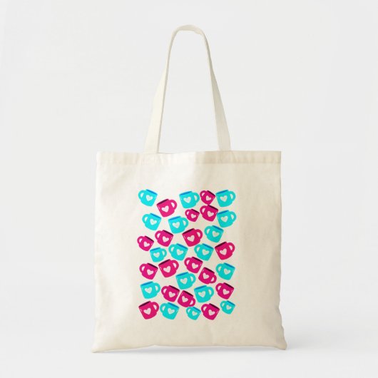 Tote Bag Pink and Blue Heart Cups Pattern (Devant)