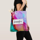 Tote Bag Pink and Turquoise Marble Abstract Watercolor (De près)