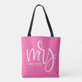 Tote Bag Pink and white personalized Mme ESTABLISHED (Dos)