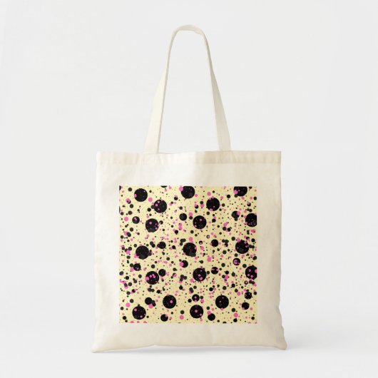Tote Bag Pink & Black Polka Dot Glam Pattern (Devant)