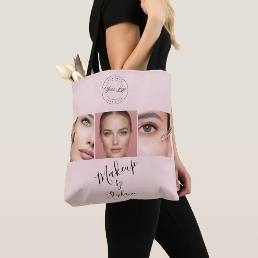 Tote Bag  Pink Black Script Your Logo 3 Photo Makeup (De près)
